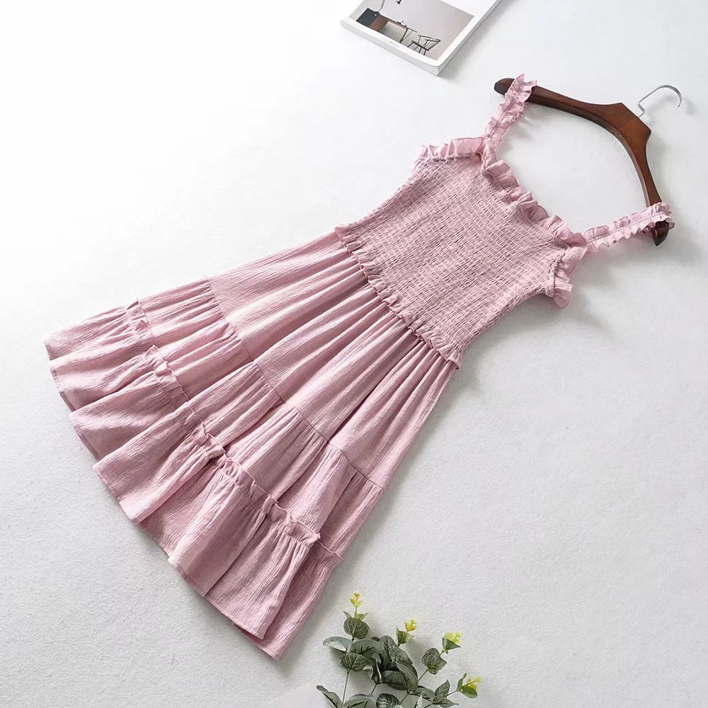 Popular Pink Two Straps Sweethart Tiered Ruffles Knee Lenght Prom Dresses